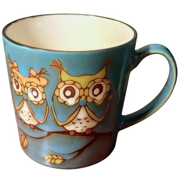 Great Gatherings Blue Ceramic Coffee Owls On Branch Graphics - Picture 1 of 4